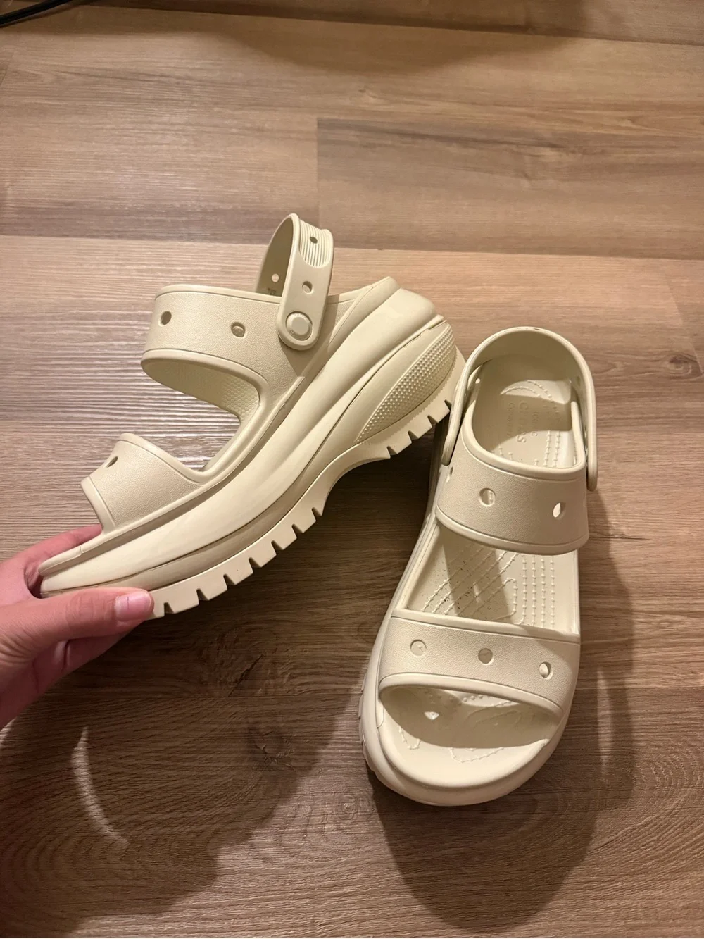 CROCS Platform Slide Sandals in Light Cream